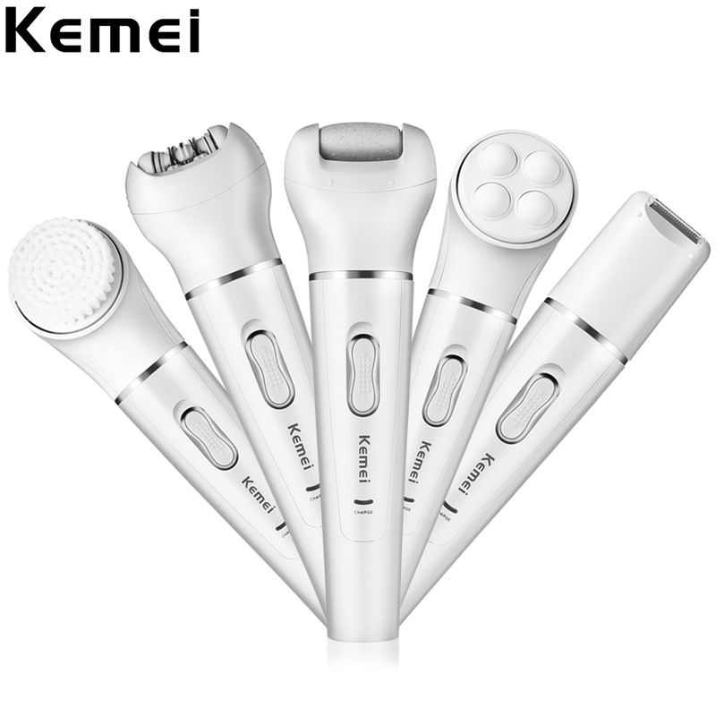 Kemei KM-2199 5 em 1 Mulheres Depilador Facial Cabelo Lady Shaver Lã Dispositivo Elétrico Removedor de Calos Para Biquíni_voghion.com