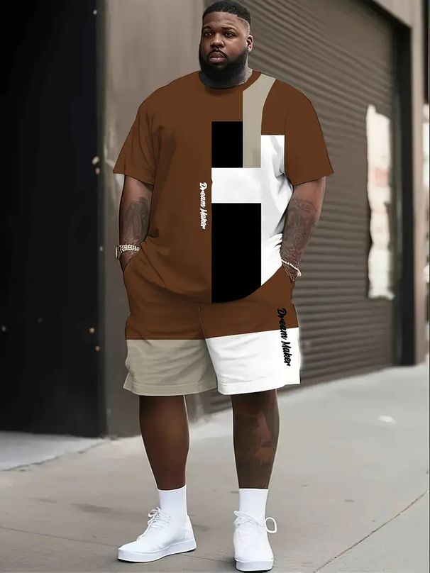 Men's Clothing Plus Size Summer T Shirt Shorts Suit Pattern Splicing 3D Digital Printing Casual Beach Pants Suit_voghion.com