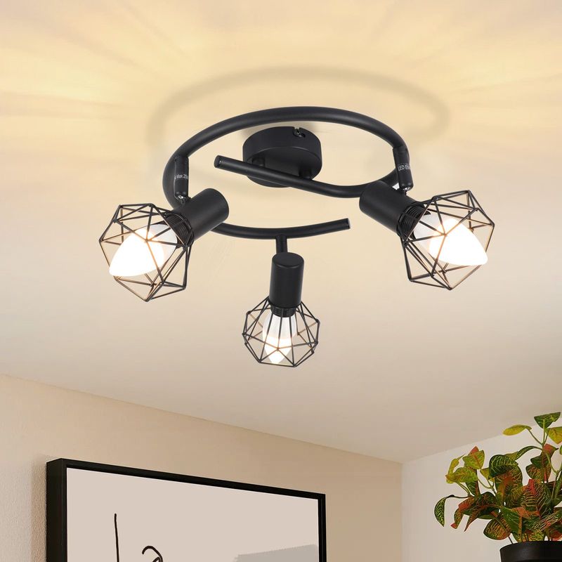 Deckenstrahler 3 Flammig Rund Deckenspots - Deckenleuchte E14 Schwarz Retro Schwenkbar Industrial Deckenlampe Metall Für Wohnzimmer Arbeitszimmer Flur_voghion.com