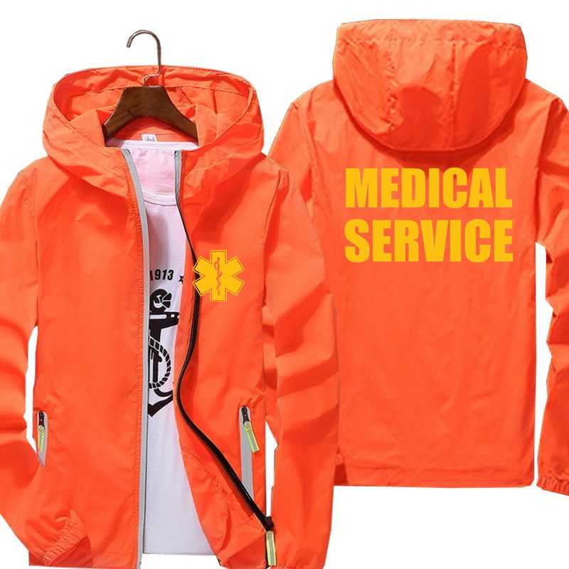 Män Kvinnor Bombplan Hooded EMT Paramedic Emergency Medical Services Casual Tunn Windbreaker Solskyddsmedel Skin Jacka Ytterkläder_voghion.com