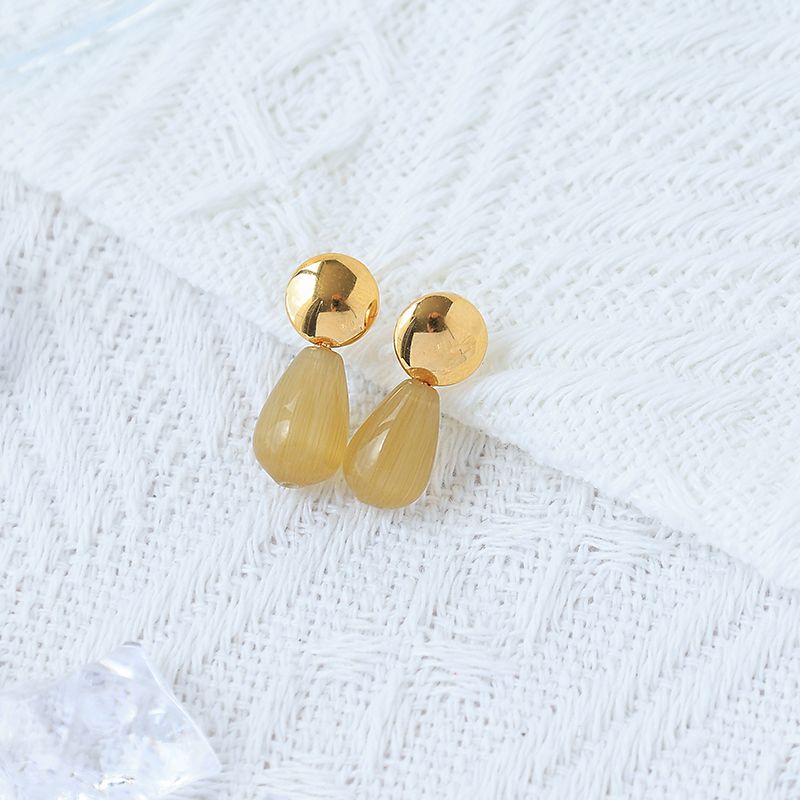 1 paio di orecchini pendenti in stile coreano casual semplice con gocce d'acqua, placcatura patchwork in acciaio inossidabile 304, pietra naturale opale, placcati in oro 14K_voghion.com