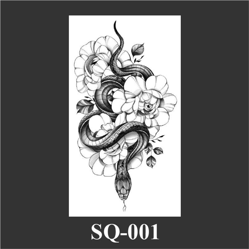 New Snake Women, Black Trendy Cool Dark Personality Floral Arm Waterproof Tattoo Stickers For Men And Women_voghion.com