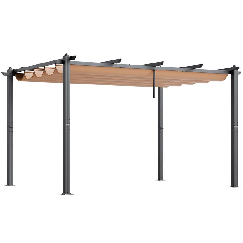 VEVOR 10'x13' Outdoor Retractable Pergola With Sun Shade Canopy Aluminum Beige_voghion.com