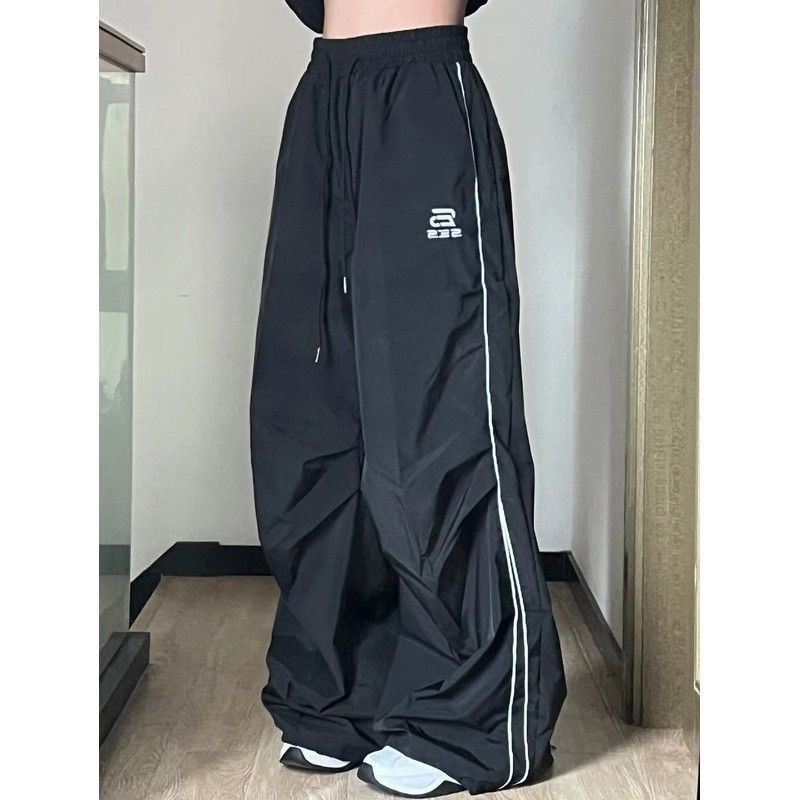 Pantaloni largi americani cu dungi, cu șnur de fixare pe podea, pantaloni de trening, pantaloni casual Harajuku Street pentru..._voghion.com