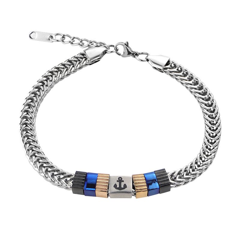 Unique Men's Niche Titanium Jewelry Stainless Steel Design Cuban Hip-Hop Anchor Lobster Clasp Bracelet_voghion.com