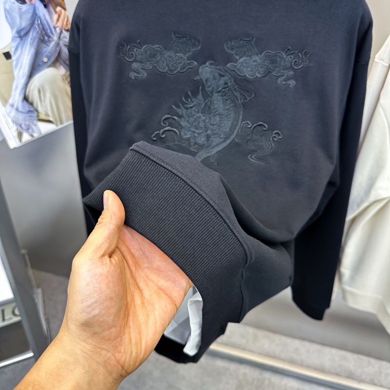 Felpa girocollo in spugna ricamata da uomo, tendenza moda_voghion.com