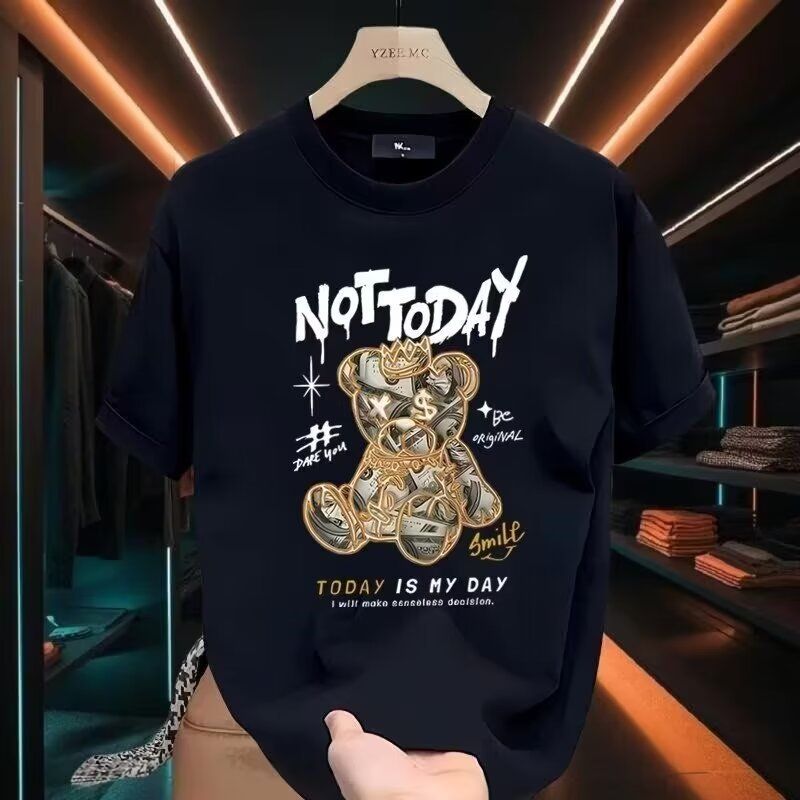 Erkek Giyim Moda Marka Baskılı Kısa Kollu Tişört Erkek Yaz 2024 Yeni Yarım Kollu Trend Tüm Maç Üstleri Erkek Yuvarlak Yaka Tişört_voghion.com