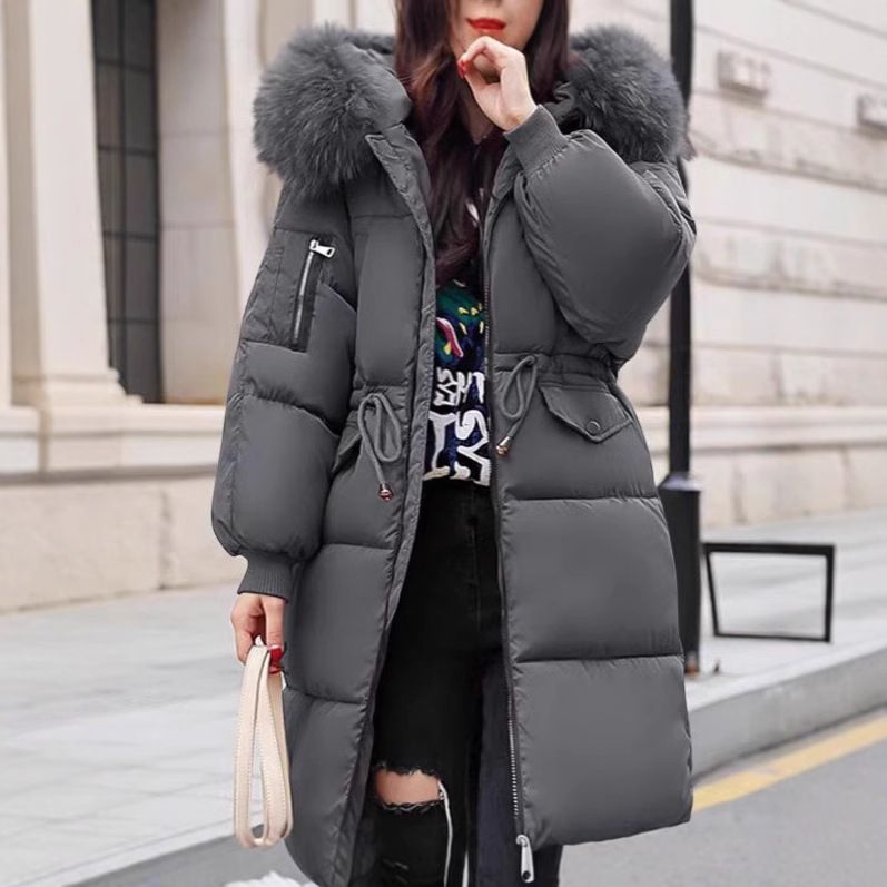 Daunen- und Damen-Mittelschule, lange Brote, großer haariger Kragen, Jacke, neue koreanische Version, verdickter Waschbär_voghion.com