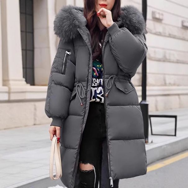 Daunen- und Damen-Mittelschule, lange Brote, großer haariger Kragen, Jacke, neue koreanische Version, verdickter Waschbär_voghion.com