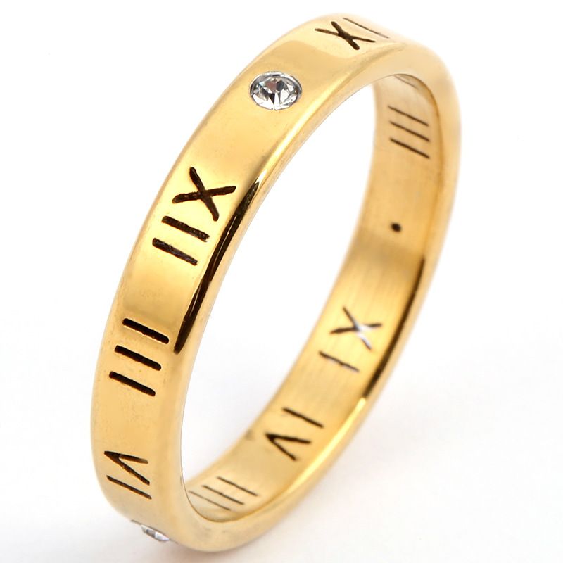 Roman Numeral Titanium Ring Niche High-end Trendy Diamond-studded Couple Rings Stainless Steel Jewelry_voghion.com