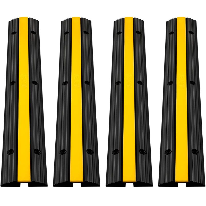 VEVOR 4 Pack Of 1-Channel Rubber Cable Protector Ramps Heavy Duty 22046Lbs Load Capacity Cable Wire Cord Cover Ramp Speed Bump Driveway Hose Cable Ramp Protective Cover_voghion.com