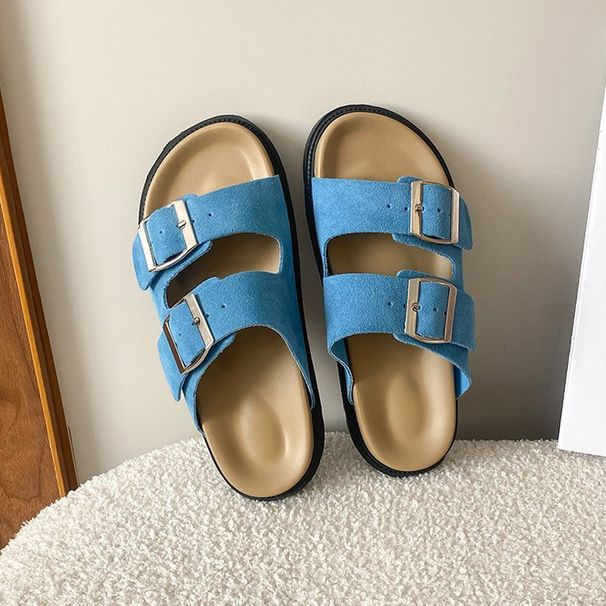Grape Mom Casual Item Comfortable Lazy Double Buckle Strap Versatile Thick Sole Boken Half Slippers Women's Summer_voghion.com