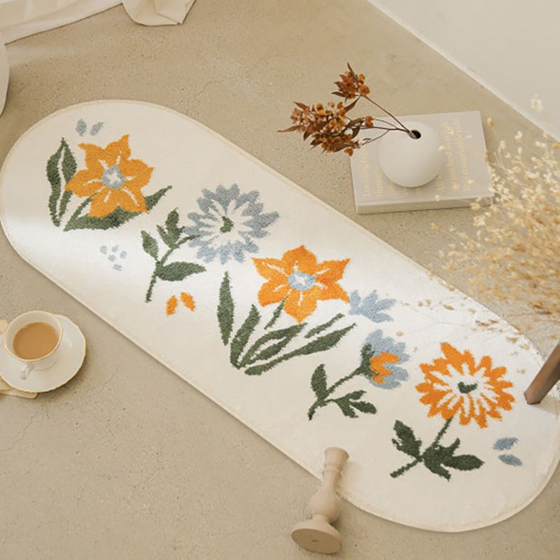 Ovaler Teppich mit Blumenmuster – Verdickter, rutschfester Nachttischteppich für das Schlafzimmer, weiche Bodenmatte zum Sitzen und Schlafen, Boho-Chic-Heimdekor_voghion.com