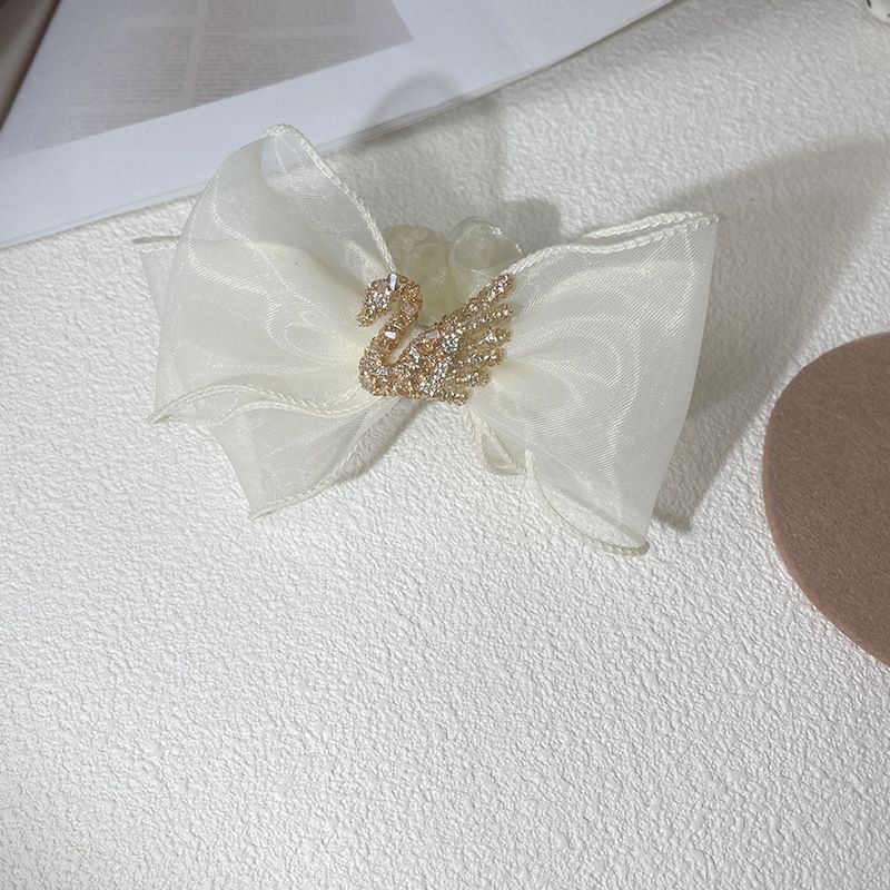 Elegante e leggero anello per l'intestino crasso a forma di cigno, fascia per capelli in filato di maglia di alta qualità, fiocco in organza, elastico per capelli_voghion.com