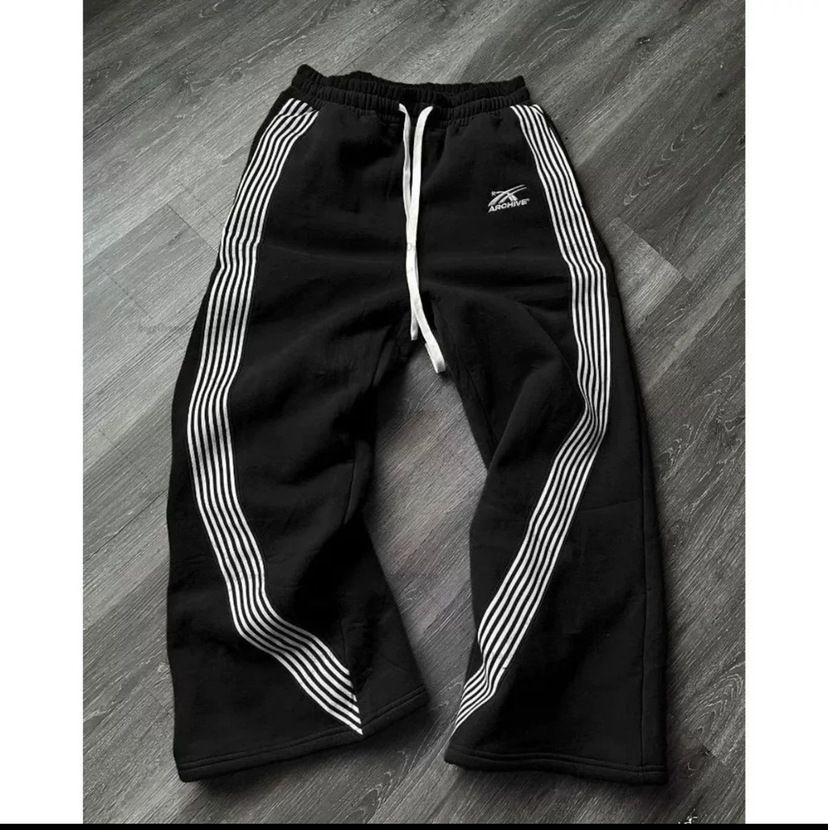 Men's Clothing Sweatshirts And Sweatpants Striped Plus Velvet Fleece Sweatpants_voghion.com