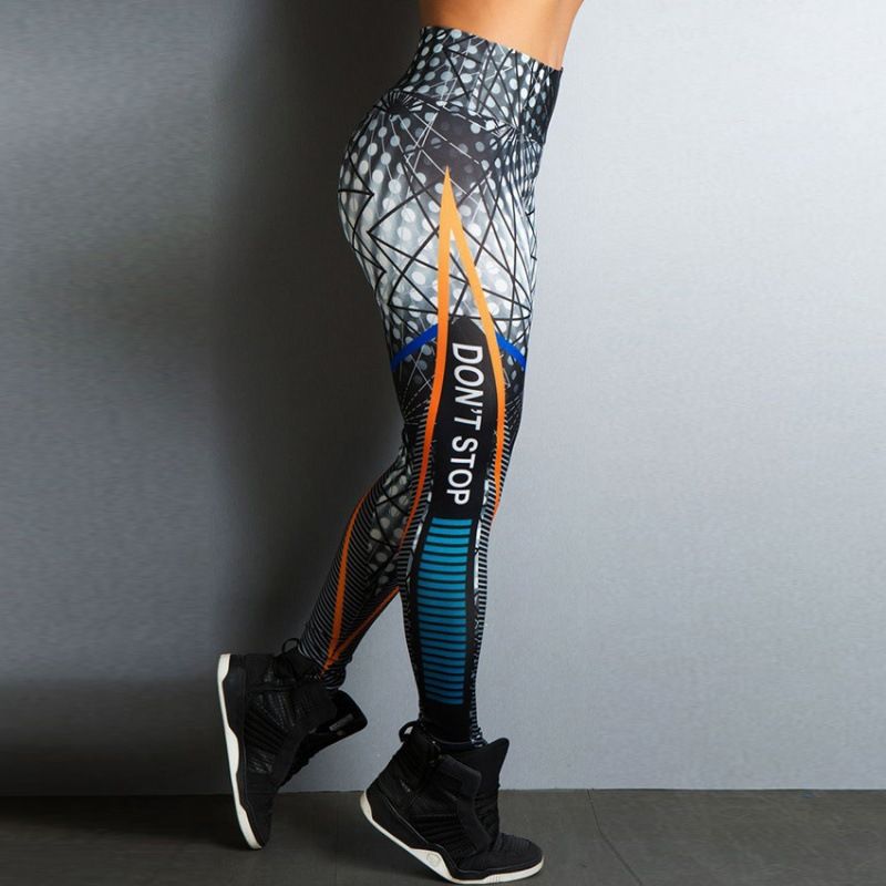 Calças de ioga femininas cintura alta elásticas calças com estampa digital levantando o bumbum calças justas de nove pontos mulheres XY501_voghion.com