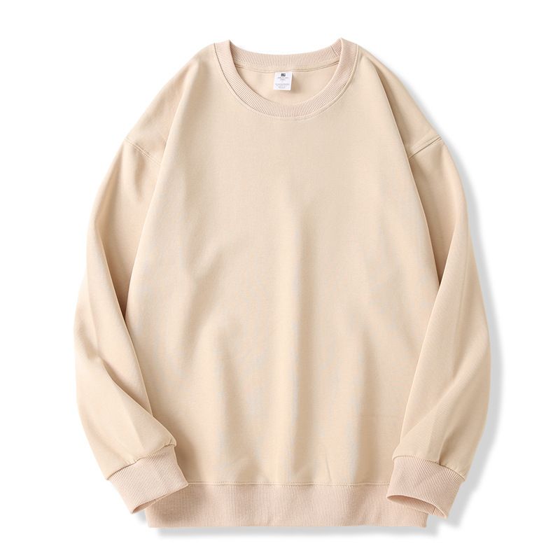 Efterårsny stil 320g bomuld ensfarvet rund hals sweatshirt til mænd og kvinder, løs skuldertop, alsidig lang_voghion.com