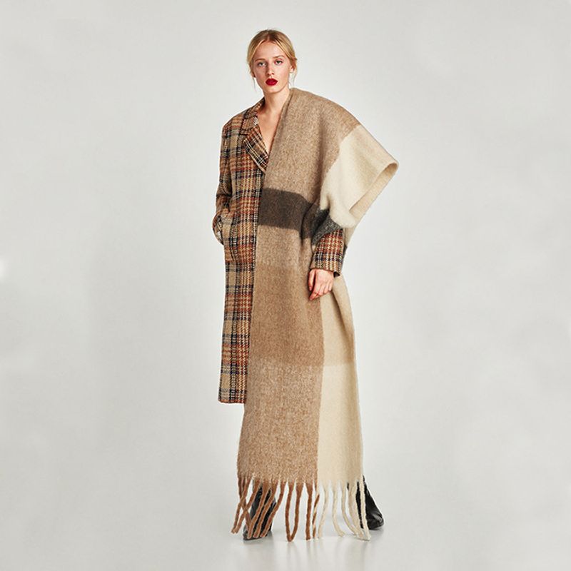 Z family imitation cashmere plaid color matching thick whiskered tassel scarf, autumn and winter extended dual purpose_voghion.com