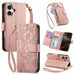 Custodia elegante e alla moda in pelle con flip per iPhone Air e 17 Pro di TechGlobe, con portafoglio a forma di fiore e foglia._voghion.com
