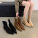 2025 Herbst Winter Neue Einfache Matte Wildleder Socke Flache Ferse Schlanke Elegante Spitz Zehe Kurze Stiefel Für Frauen_voghion.com