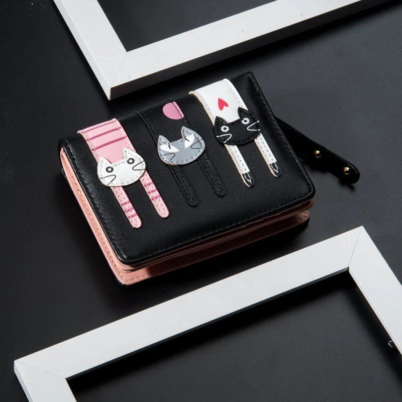 Cartoon Cat PU Leather Women Short Brand Designed Coin Purse Female Card Holder Cute Girl Wallet_voghion.com