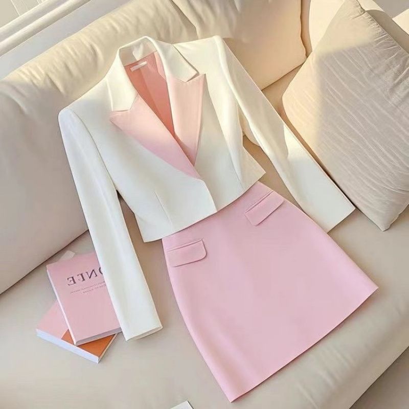 Vêtements pour femmes au tempérament capable, légers, haut de gamme, féminins, petit parfum, style professionnel, veste, haut, jupe courte_voghion.com