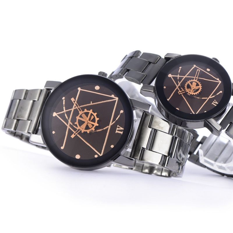 Reloj de pulsera de cuarzo con banda de acero y engranaje giratorio con brújula electrónica Harajuku, personalizado, para hombre y mujer_voghion.com