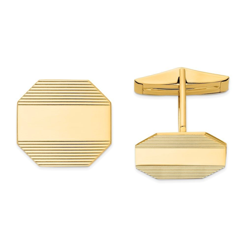 14k Men's Rectangular Octagon W/ Line Design Cuff Links_voghion.com