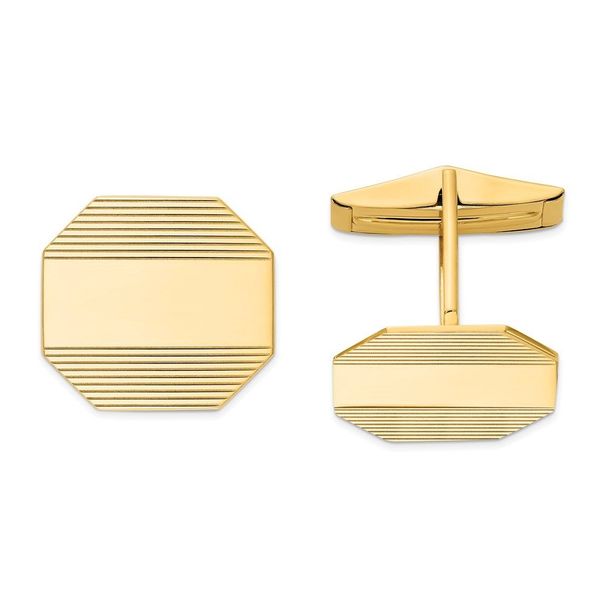 14k Men's Rectangular Octagon W/ Line Design Cuff Links_voghion.com