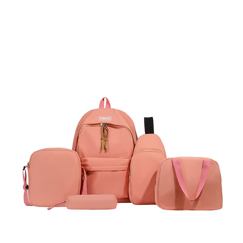 Damentaschen Neues fünfteiliges Set trendiger Street Sweet All Match College-Stil Schultasche Damen Rucksack Grund- und Mittelschüler-Set_voghion.com
