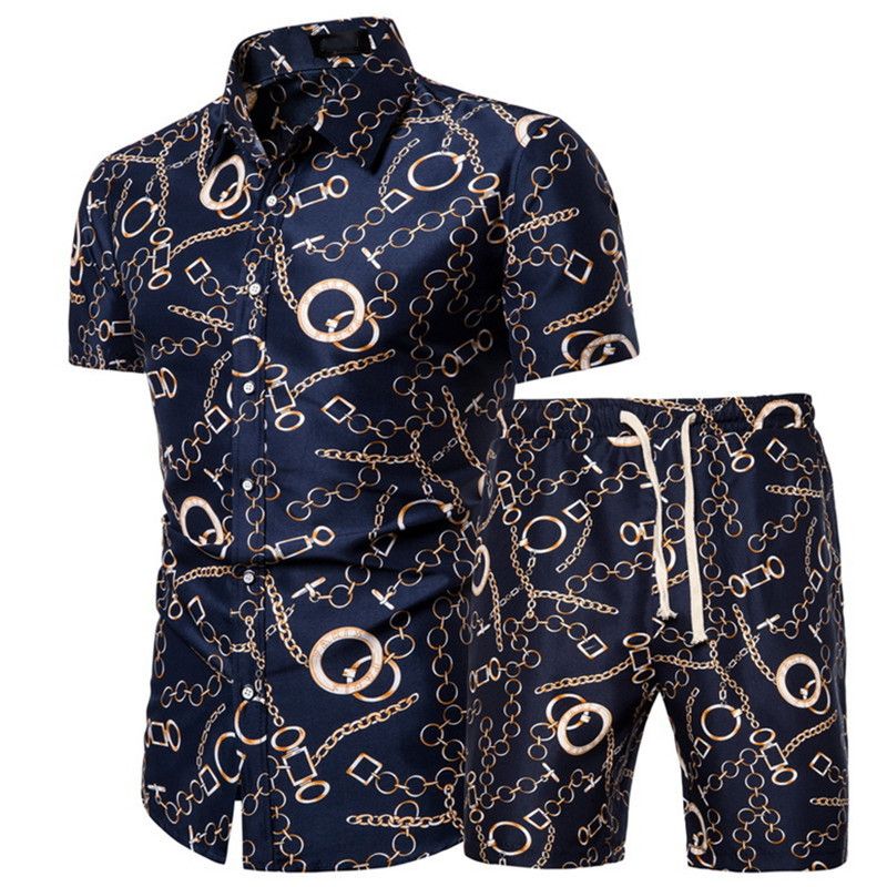 Sommer Neue Herrenbekleidung Kurzarm Bedruckte Hemden Shorts 2-teiliges Mode-Mode-Männer-Casual-Strandurlaubskleidung_voghion.com