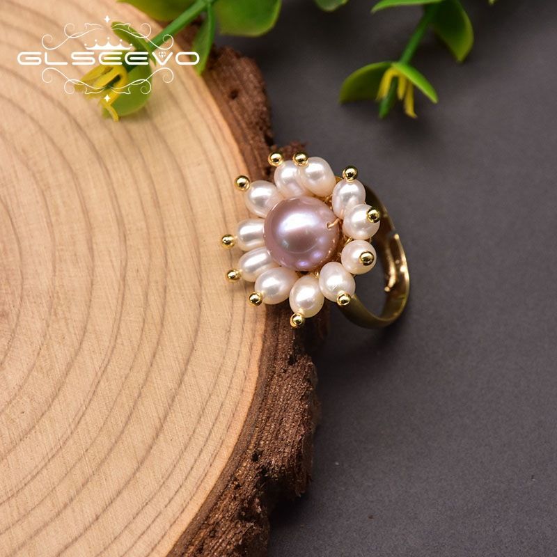 GLSEEVO Anello fatto a mano regolabile alla moda ed elegante con fiore di perle naturali per le donne_voghion.com