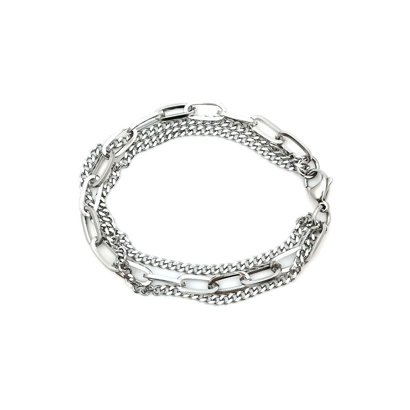 YC Jewelry Korean Style Square Line Cuban Multi-layer Patchwork Titanium Steel Bracelet Chain Personality Simple Niche_voghion.com