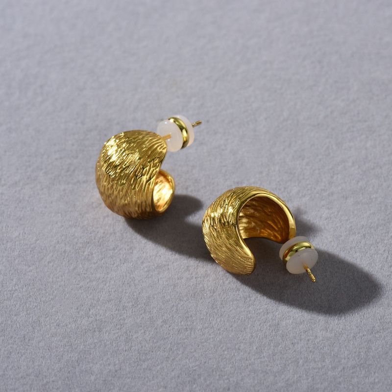 Damenschmuck, geometrische C-förmige Ohrringe mit 925er Silberpfosten, vergoldetem und versilbertem Kupfer, Vintage-Faltdesign für den Alltag_voghion.com