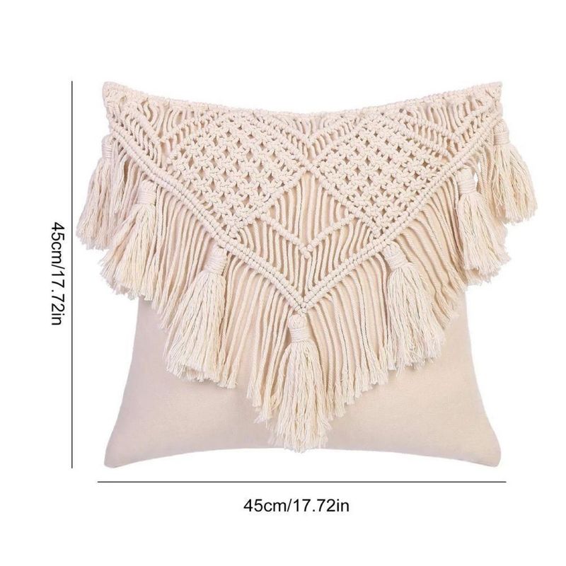 Handwoven Macrame Cushion Cover With Tassels, Cotton Rope Boho Pillow Case For Living Room Sofa, INS Decor_voghion.com