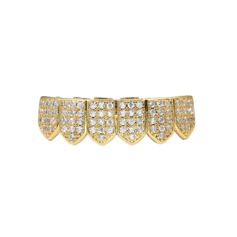 micro inlaid zircon gold braces fangs Halloween costume hip hop braces accessories gold braces hip hop jewelry_voghion.com