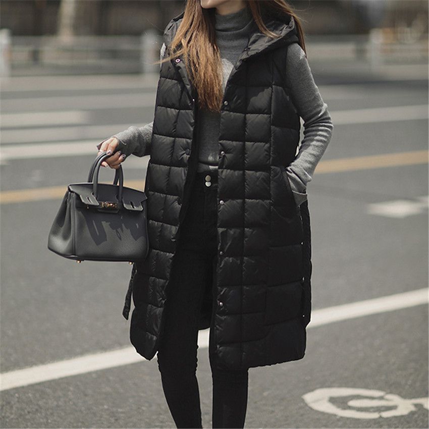 abbigliamento femminile gilet cardigan in cotone di media lunghezza con cappuccio da donna_voghion.com