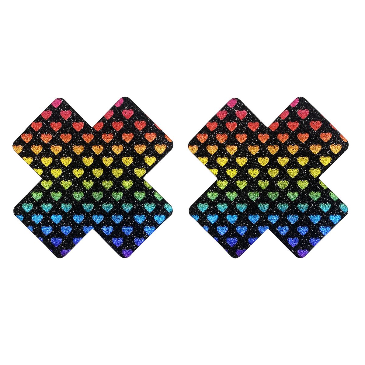 Damenbekleidung Schwarz Glitzer Regenbogen Vorsicht Brust Patch_voghion.com