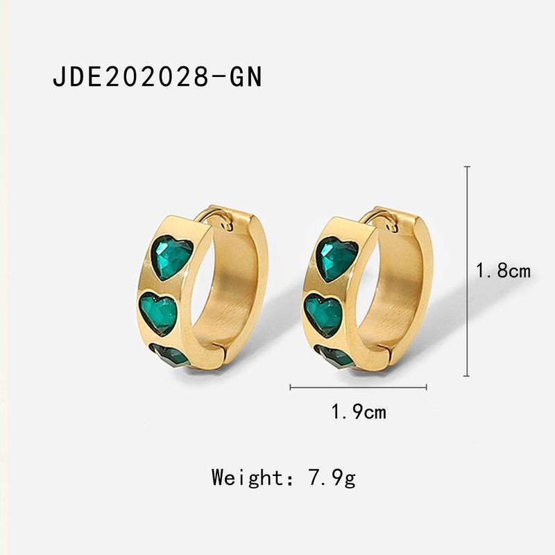 INS Style 14K Gold Green/White Love Zircon Stone Inlaid Stainless Steel Fashion and Earrings for Women_voghion.com