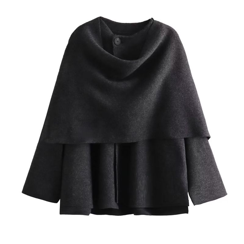 Mode féminine avec écharpe asymétrique tricoté manteau cape gris_voghion.com