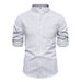 Camicia a maniche lunghe a righe da uomo in cotone e lino, moda casual_voghion.com