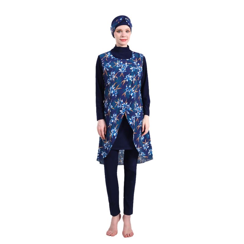 Women's Clothing Printed Swimsuit Four Piece Conservative High Elastic Swimsuit Beach Suit With Hood_voghion.com