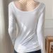 Ragazza Tinta Unita Manica Lunga Slim Largo Stile Pigro Bianco Girocollo Interno Esterno Maglietta Termica Dimagrante Base per Donna_voghion.com