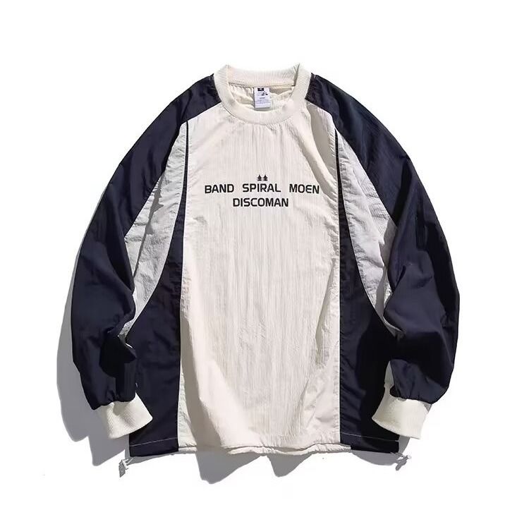 Felpa retrò a maniche lunghe per uomo e donna in primavera, per coppie, pullover girocollo largo, stile college, top casual versatili_voghion.com