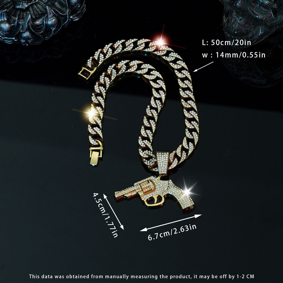 Collier cubain hip-hop extravagant pour homme, pendentif revolver serti de diamants, vente en gros_voghion.com