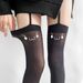 2D Expression Suspender High Tube White Silk Emoji Cute Print Subculture Over-the-Knee Thigh Socks Pure Desire_voghion.com