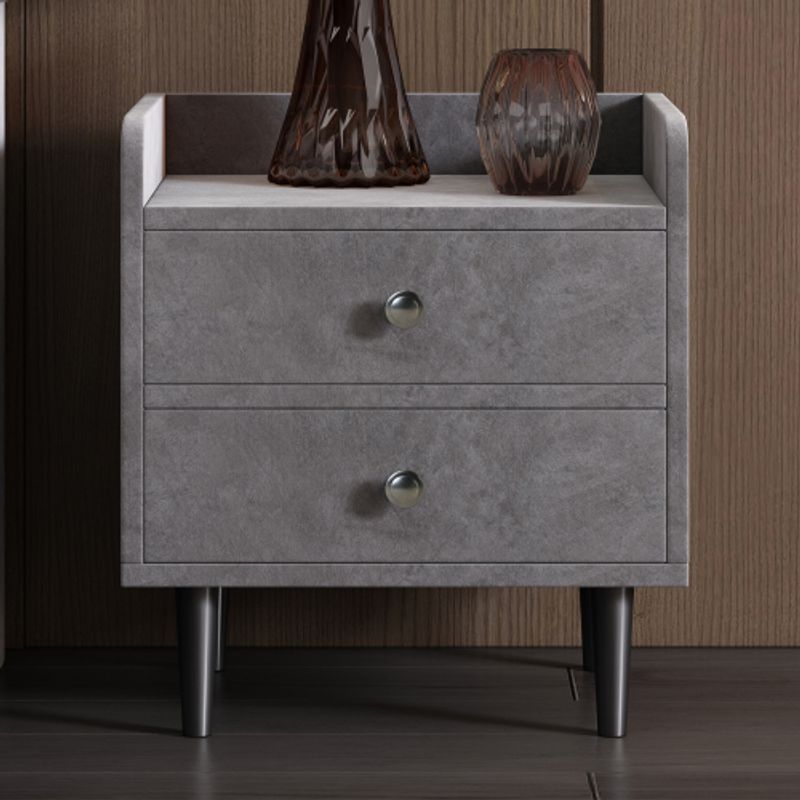 Gepolsterter Nachttisch Mit 2 Schubladen, Mit Schallwand, Mit Metallgriff, Stauraum Im Wohnzimmer Und Schlafzimmer, MDF, Samt, Grau_voghion.com