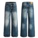 Pantalones vaqueros desgastados para hombre – Pantalones rectos de estilo urbano con efecto de pintura en aerosol (S-XXL, Azul)_voghion.com