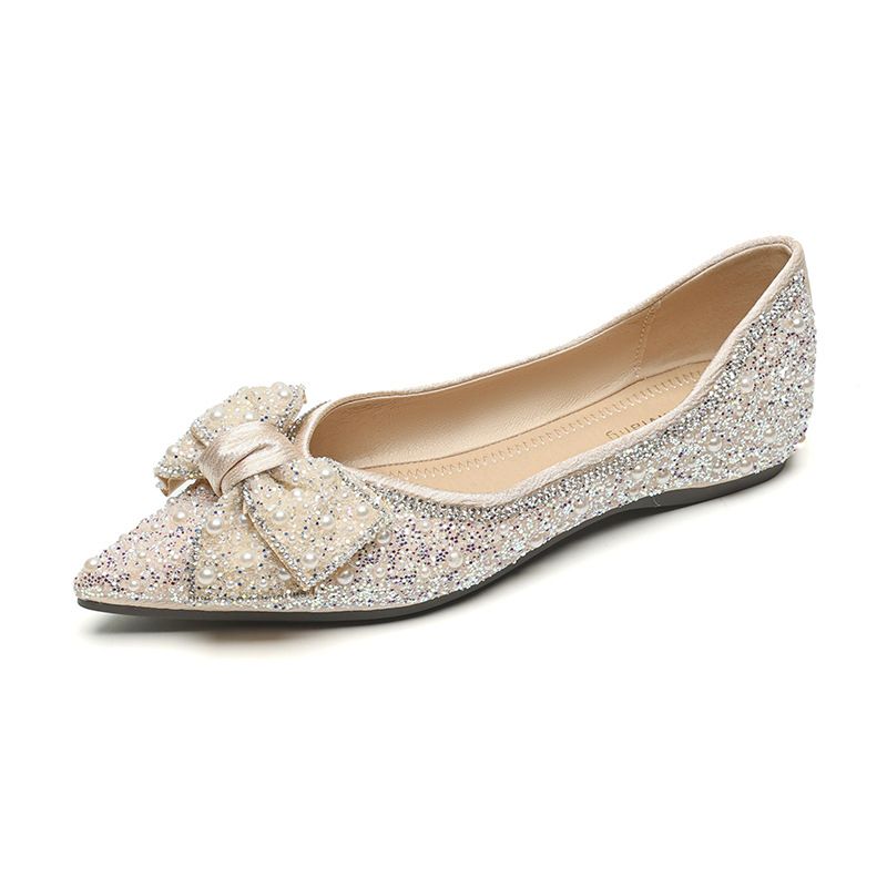 Scarpe singole a punta con strass, da donna, autunnali, con fiocco, un pedale, taglia grande_voghion.com