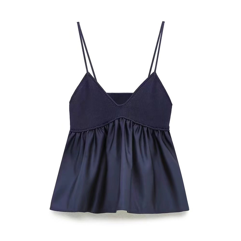 Primavera da donna con top con scollo a V da donna con scollo a V blu navy con scollo all'americana_voghion.com